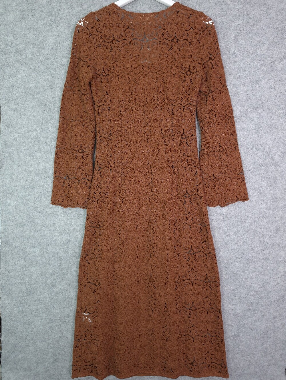 Sezane Fama Caramel Guipure Lace V-Neck Midi Dress 34/ US 2 - Picture 4 of 12